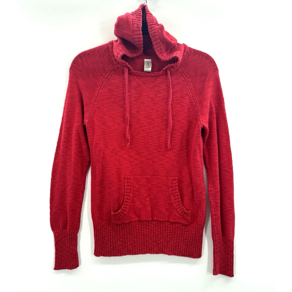 Nobo Red Hooded Pullover Sweater Knit Hoodie Sweatshirt Pocket Large Y2K 90s